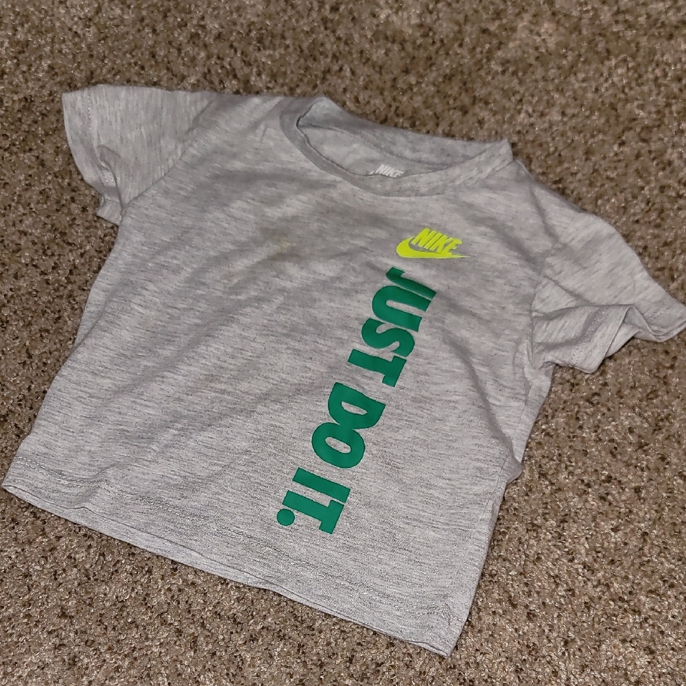 Nike Kids Gray Tee with Green and Yellow Print